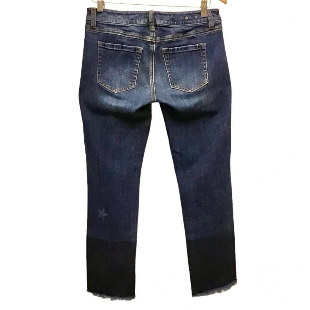 Cabi 2 Slim Boyfriend Two Tone Stars Women’s Jeans Frayed Hems Cropped Stretch